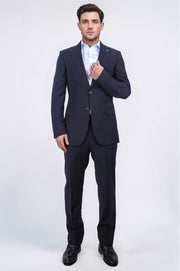 Slim fit mono yaka koyu lacivert takım elbise